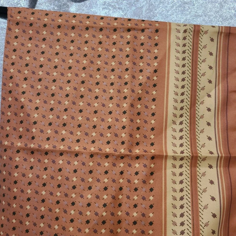 Vintage Style Terracotta Orange Geometric Foulard Square Silk Feel Scarf 26x26